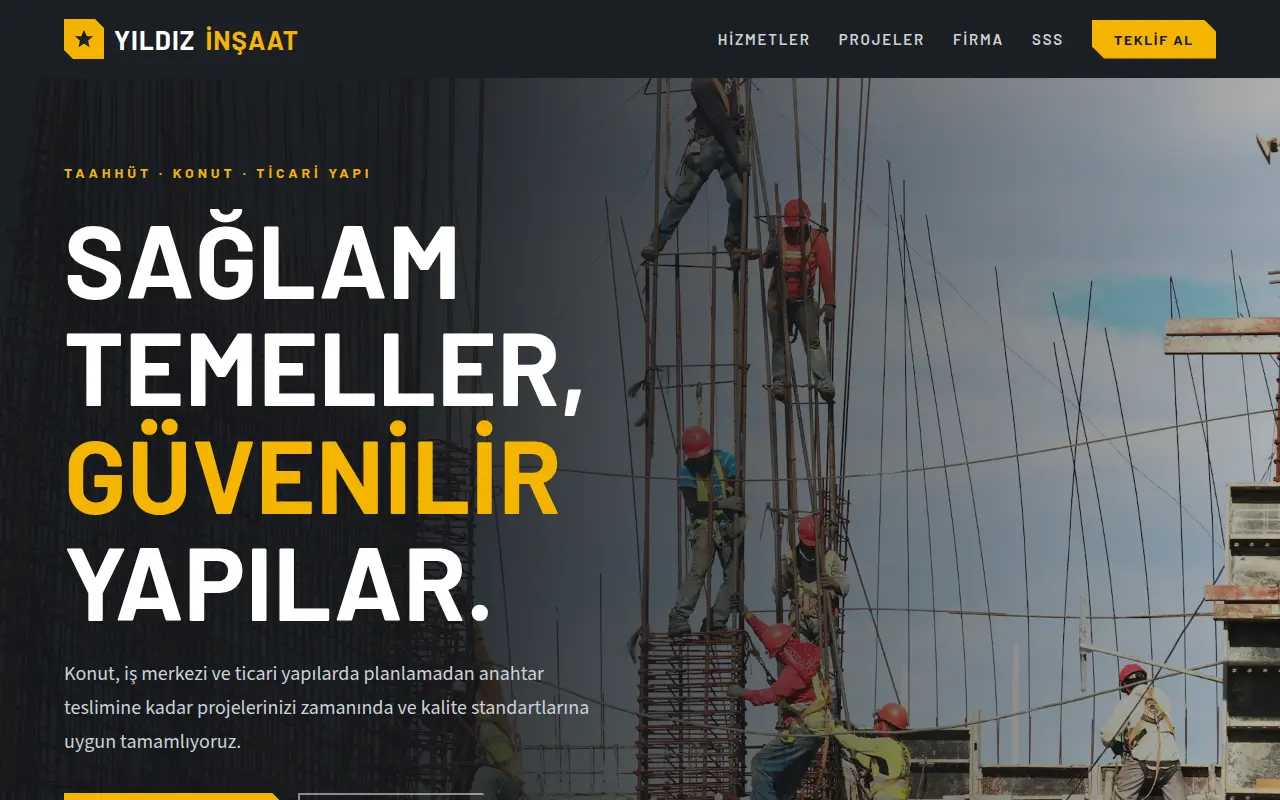 İnşaat Firması Web Sitesi — Yıldız İnşaat